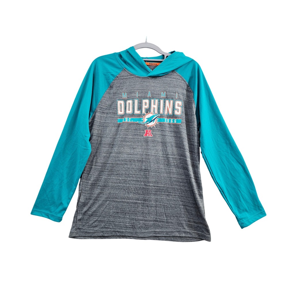 NFL Team Apparel Miami Dolphins Hoodie Youth XL 18-20 Aqua Raglan Long Sleeve